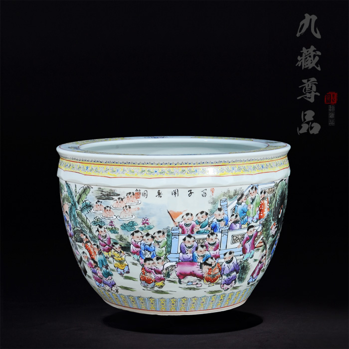 Jingdezhen ceramics antique hand - made famille rose in the spring of the ancient philosophers make figure cylinder living room TV cabinet handicraft furnishing articles