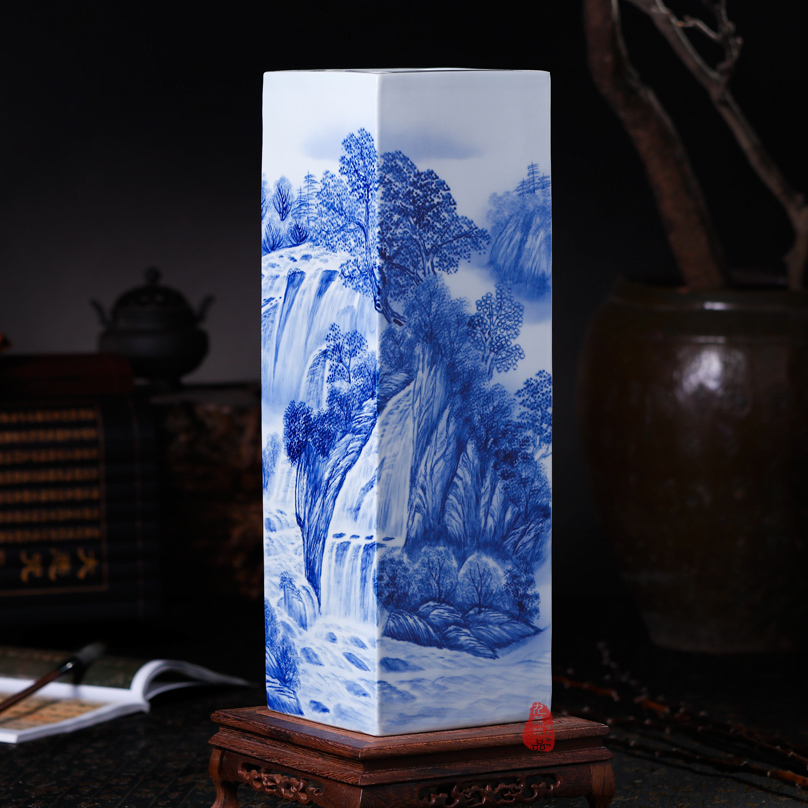 Jingdezhen ceramics hand - made waterfall landscape painting and calligraphy master cylinder quiver large vases, study of office furnishing articles