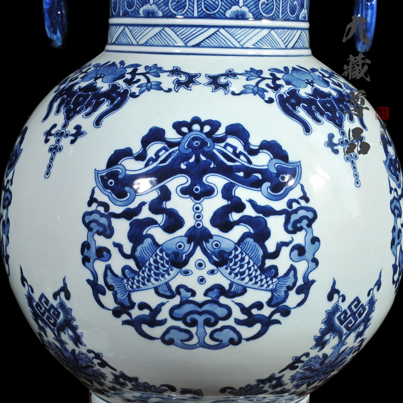 Jingdezhen ceramic vase imitation the qing qianlong hand - made porcelain ears eight Aquarius handicraft furnishing articles in the living room
