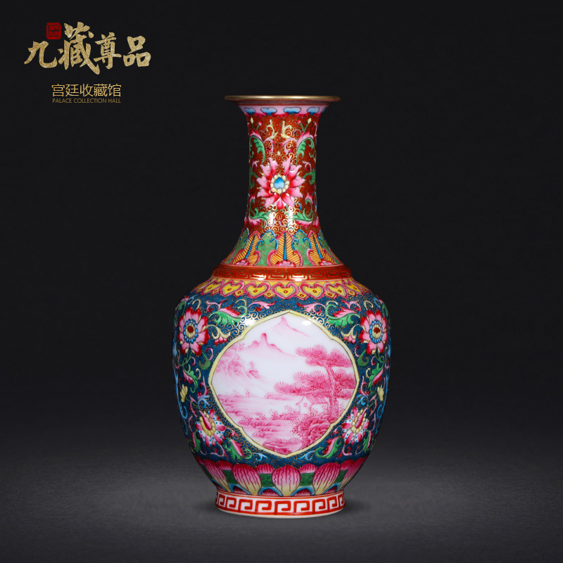 Jingdezhen ceramics antique hand - made see colour enamel window carmine landscape crafts vase in the living room