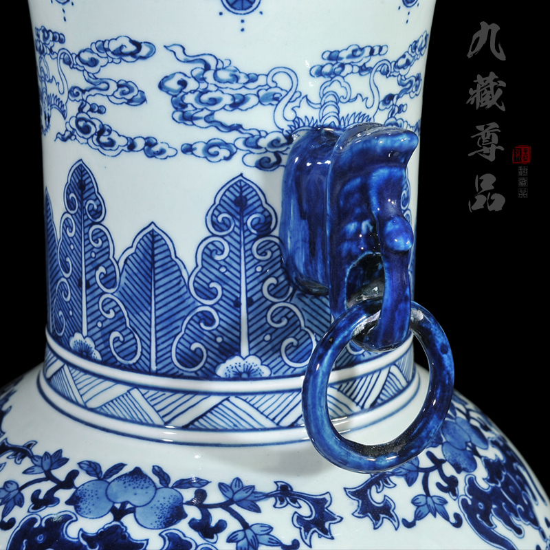 Jingdezhen ceramic vase imitation the qing qianlong hand - made porcelain ears eight Aquarius handicraft furnishing articles in the living room