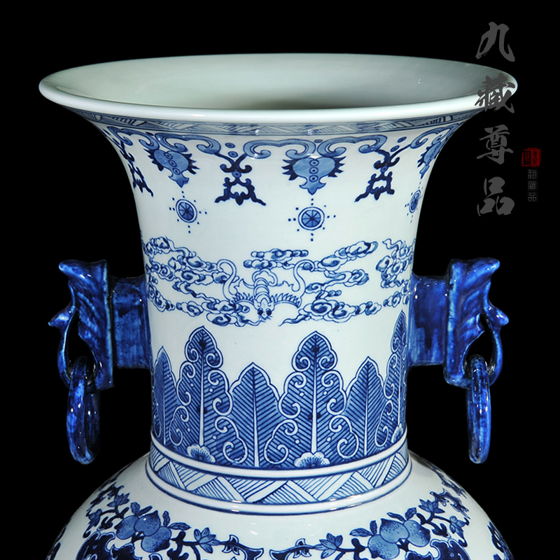 Jingdezhen ceramic vase imitation the qing qianlong hand - made porcelain ears eight Aquarius handicraft furnishing articles in the living room