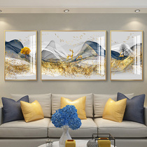 Back with mountain landscape painting modern light lavish sofas background triptych Golden Atmosphere Living Room Decoration Painting Wall Painting