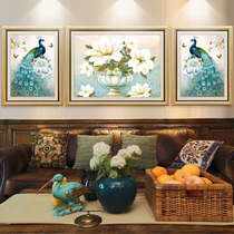 Living room decoration painting sofa background wall triple hanging painting American Peacock mural European wall painting atmospheric wall oil painting