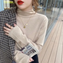 Semi-high neck base shirt Women autumn and winter 2021 new knitwear inside neck cashmere sweater loose black top