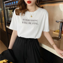 Short-sleeved T-shirt womens 2021 new summer orange letter cotton loose thin slim design top