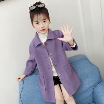 Girls woolen coat 2020 Spring and Autumn New Korean fashion long childrens clothing woolen coat middle child