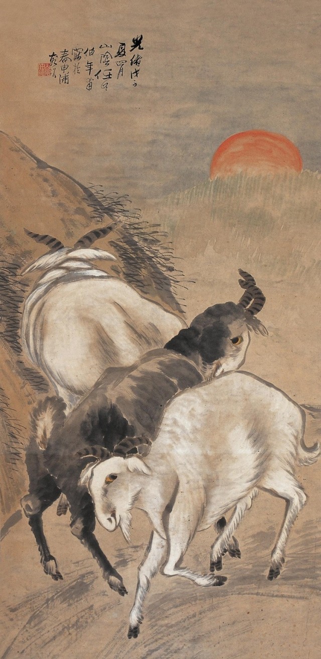 任伯年三羊开泰图海派名家任颐三阳开泰海上画派名家名画装修挂画