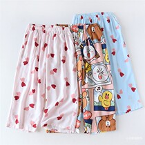 Pajamas womens summer seven-point pants cotton thin mid-length pajamas cotton loose cute cartoon artificial cotton home pants