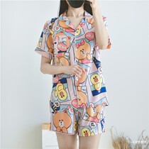 Xinjiang cotton pajamas womens summer cotton cotton short-sleeved shorts Summer ice silk shirt collar front buckle love artificial cotton home clothes