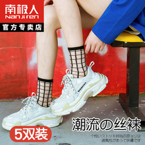 Antarctic Peoples Carise Sox Childrens thin Breathable Day System Middle Cylinder Anti-Hook Wire Transparent Plaid and Tide Crystal Socks