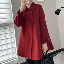 Red double-sided coat womens autumn and winter Korean version of loose Hepburn wind small man cloak wool coat high-end