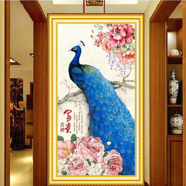 玉纤手孔雀图十字绣hh0714