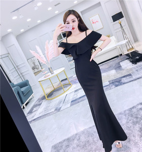 New Summer Lotus Leaf Side Suspender Shoulder Dress Female  