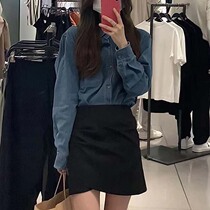 Small sub loose denim shirt woman fall 2022 new Korean version casual fashion foreign gas 100 lap blouses long sleeves