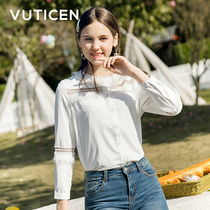 White shirt female 2021 new spring long sleeve stitching Hollow shirt Joker design sense niche chiffon top
