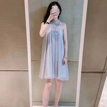 Fan-style snow-spinning hanging neck one-piece dress woman 2022 new French style retro texture method ultra-fairy sleeveless gown dress spring