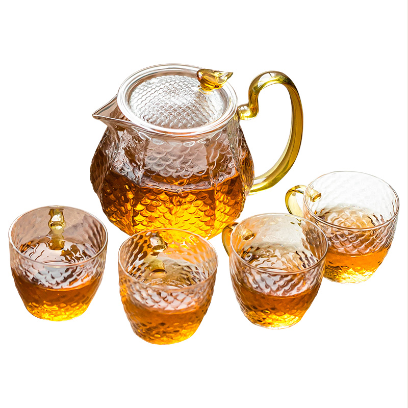 Japanese transparent glass tea set of dry teapot household small set of simple filtering high temperature hold of tea cups