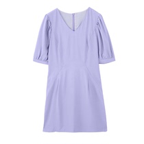 Love Rosaceae Big code purple Liandress V Collar Bubble Sleeves Dating small dress Temperament Long Summer Dress Balloon Skirt