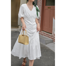 Love Rose large fat mm long dress summer V-Lift French Superior Dress White Fat Dress