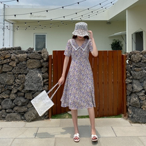 Love Rosaceae Big code Broken Flowers dress Dress Small Clear New Doll Collar Skirt Summer New Bubble Sleeves Purple Fairy Skirt