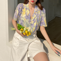 Love Rosemary Big Code Color Shirt Female Snowspinning Temperament With Pituality Short Sleeve Blouse Summer New Sweet Potato Purple Women Dress