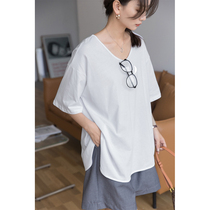 Love Rose V-collar T-shirt design sense fat girl wearing salt fried street tops summer side open sleeves