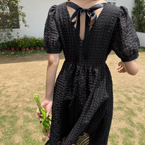 Love Rosaceae Bubble Sleeves Mesh Yarn Dress High Waist Display Slim Strap Butterfly Knot Temperament Even Dress A Dress A Character Dew Back Skirt Summer