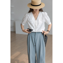 Love Rose fat MM short sleeve white shirt woman V-Light Shirt French New Superior Coat