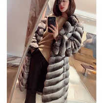  Mandy Mom collection high-gloss natural color blue purple blue Chinchilla South American Chinchilla fur grass coat coat female long section