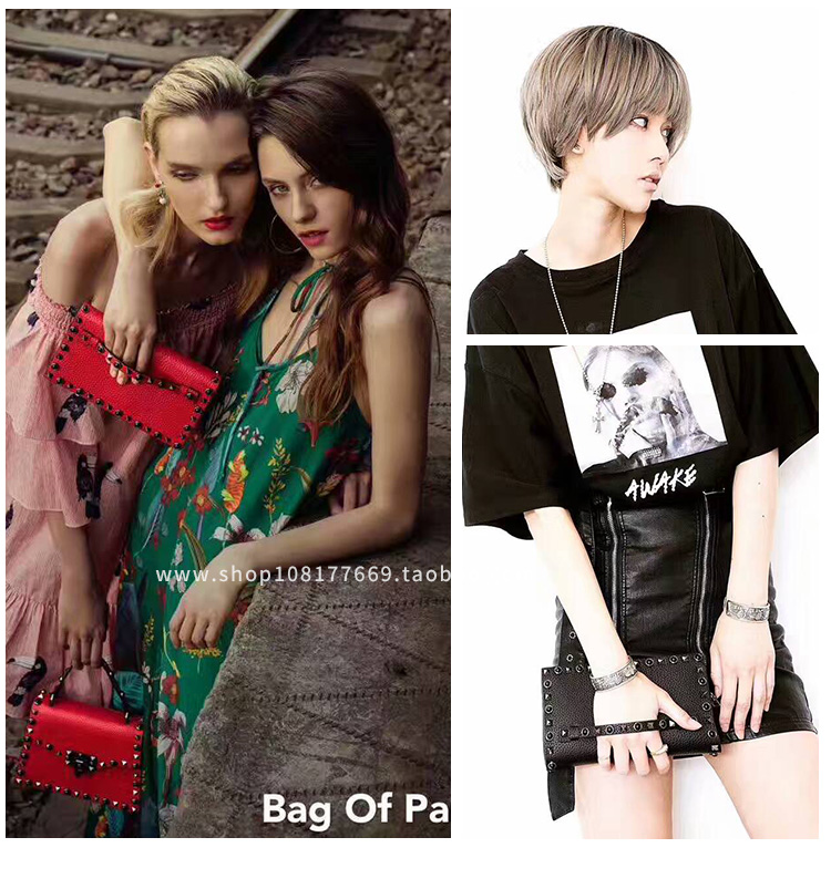 愛馬仕guide bag Bag of parody 2020新款鉚釘鏈條手拿包休閑單肩包斜跨信封包女包 愛馬仕