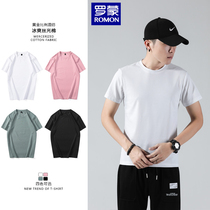 Luo Meng's pure-colored short-sleeved male round t-shirt summer thin air-to-blat t-shirt boy half-sleeved compassionate tide