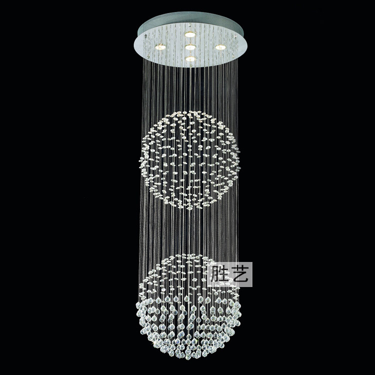 灯现代简约水晶客厅灯楼梯灯灯具双球形吊灯 胜艺灯饰 9037