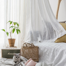 Screen curtain simple modern personality ins linen white striped window screen Nordic style cotton and linen partition curtain custom