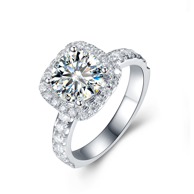 18k白金莫桑石戒指 群镶天然钻石莫桑钻戒结婚订婚钻戒可过钻笔_7折