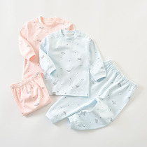 Beiyin Baby Autumn Clothes Pure Cotton Underwear Suit Boy Girl Sleepwear Shoulder Button Jacket Head Full Cotton Baby Autumn Winter Cover