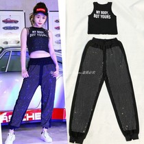 Nightclub Trampoline Womens bright diamond pants loose dancing navel top hip hop Hip Hop Hip Hop Hip Hip hop jazz stage suit show costume