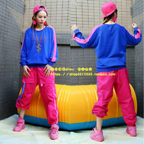 Blue square dance costume sports suit female loose hiphop street dance pants ghost drag dance team performance suit