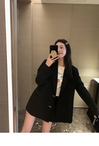 Black Spring and Autumn Suit Costume Woman 2022 New Design Sense for Leisure and Leisure and Advanced Pop Small Suit