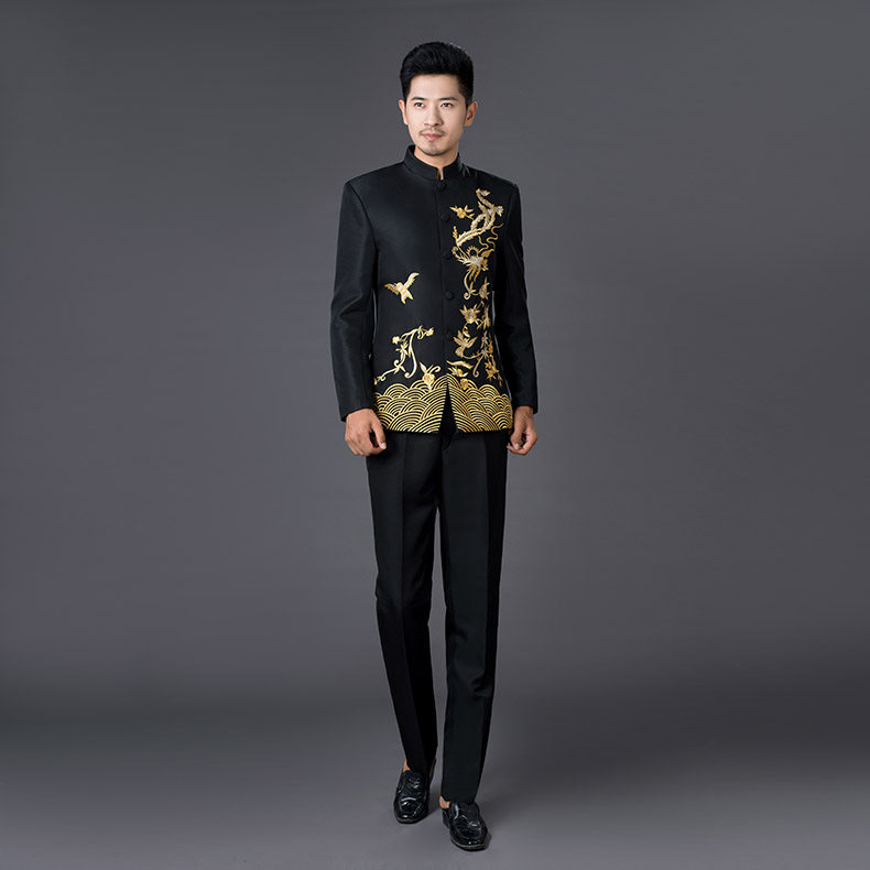 男士多色青花瓷中国风立领刺绣中山装主持演出服合唱中式男装礼服