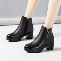 Middle heel thick heel Martin boots female thick-soled waterproof platform 2021 autumn and winter New Round Head plus velvet warm size short boots