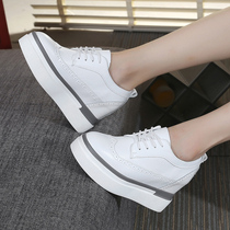 2021 spring new lace-up leather inner enhanced muffin thick bottom casual size 40-43 womens shoes waterproof stand single shoes