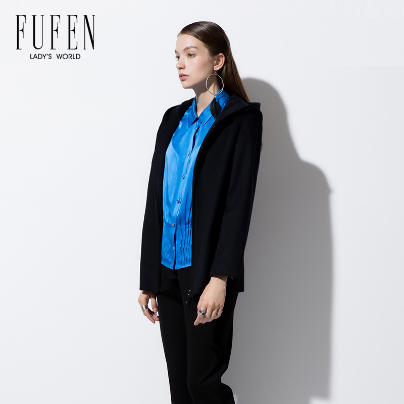【fufen女装旗舰店】fufen福芬2016秋冬新款女式百搭通勤拉链连帽羊毛