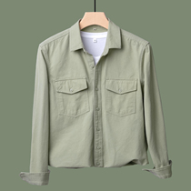 2021 autumn new clean color simple lapel collar shirt men slim long sleeve shirt casual versatile outside wear top