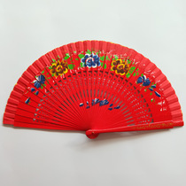 Easy opening and closing fan double-sided red Spanish hand-painted wooden fan Wing Chun dance fan folding fan craft fan