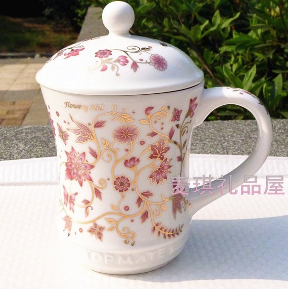 Korea Import TOPMATE Kitchen Beauty Cutlery Wedding Gift Ceramic Cover Water Cup 24K Phnom Penh Large