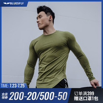 Solid color long sleeve sports t-shirt curved hem round neck slim fit base shirt spring and summer top training fitness suit men