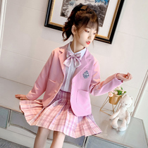 Girls JK Uniform Autumn Suit 2022 New Children's College Style Pleated Skirt Suit Jacket Three Piece Set