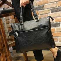 Leather mens bag cowhide handbag Mens shoulder messenger bag bag computer bag horizontal business briefcase male Korean version