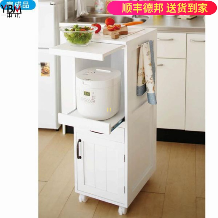 Japanese-style mobile storage cabinet solid wood sideboard kitchen with wheels between the seams cabinet drawer type cart can be locked with brakes